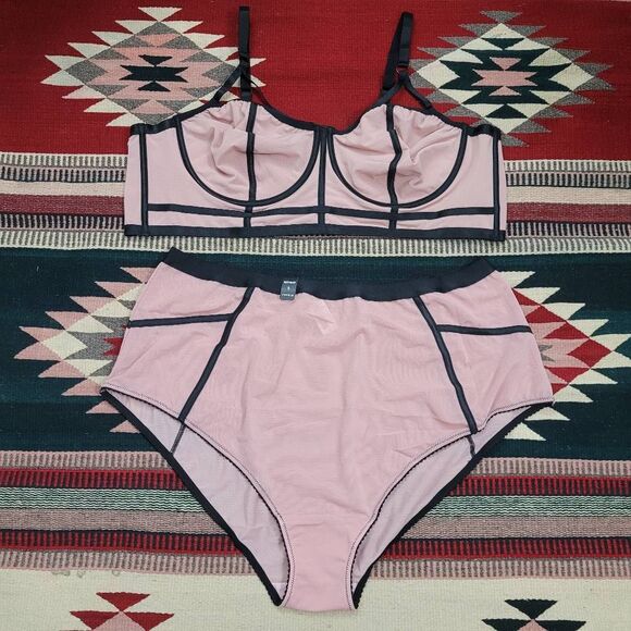 torrid Other - NWT Torrid Pink Black Mesh Bralette & High-Waist Panty Set Sz 5X Sexy Wired